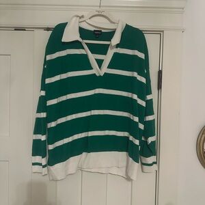 Green and White Striped Sweater